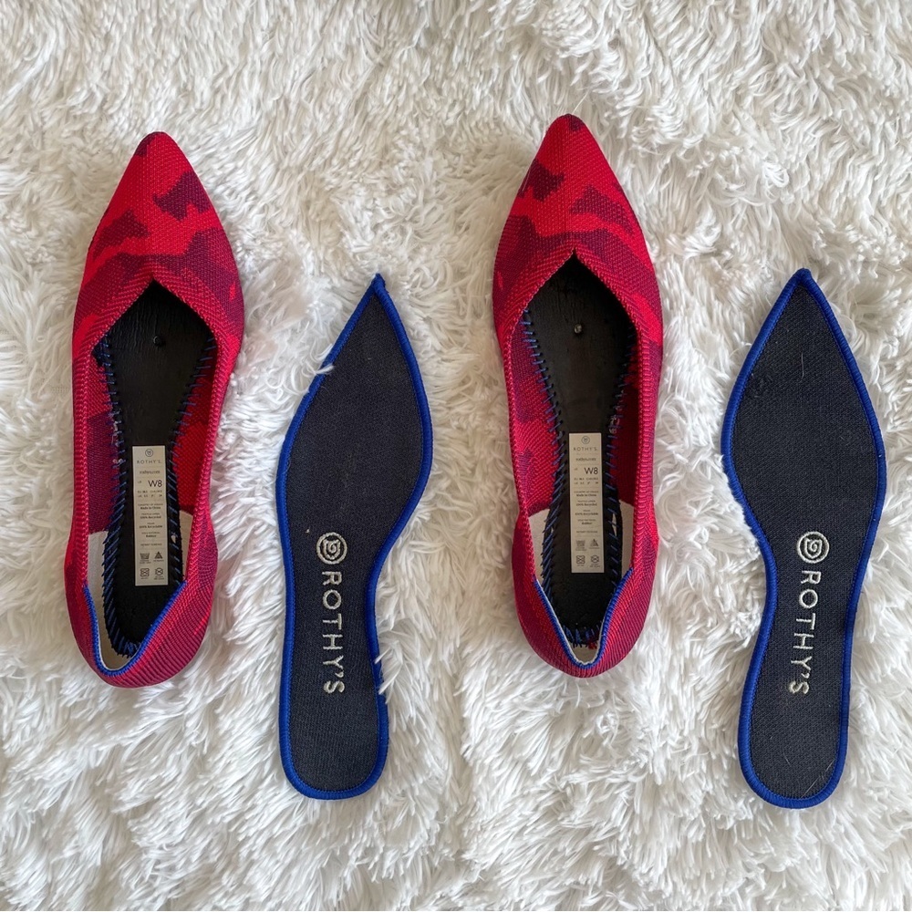 Rothy's Red Pointed Toe Flats with Subtle Camouflage - Picture 7 of 11